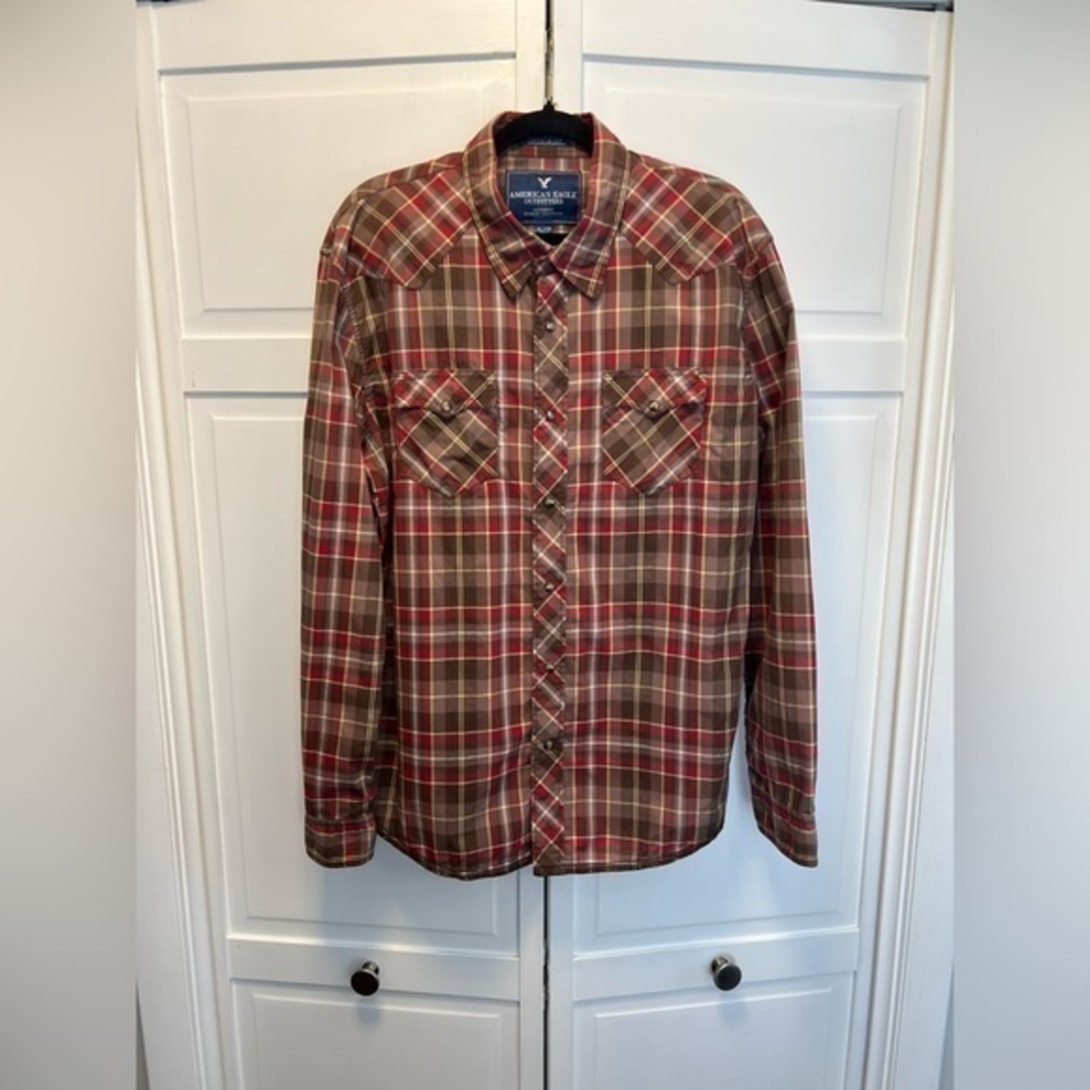 American Eagle plaid Long Sleeve Western Pearl Snap Short Size Men’s XL